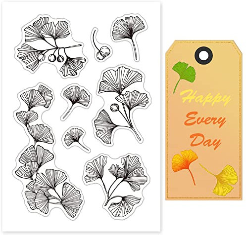 GLOBLELAND Ginkgo Leaves Clear Stamps Silikon-Stempelkarten für Kartenherstellung und DIY-Scrapbooking Herbst Transparenter Gummistempel für Scrapbooking und Tagebuch-Foto-Grußkarte Dekoration
