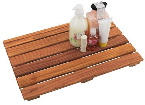 VaeFae Tapis de Douche en Teck, Tapis de Bain Antidérapant, Tapis de Spa de Luxe, Tapis en Bois pour Baignoire, 50,8 x 33 cm