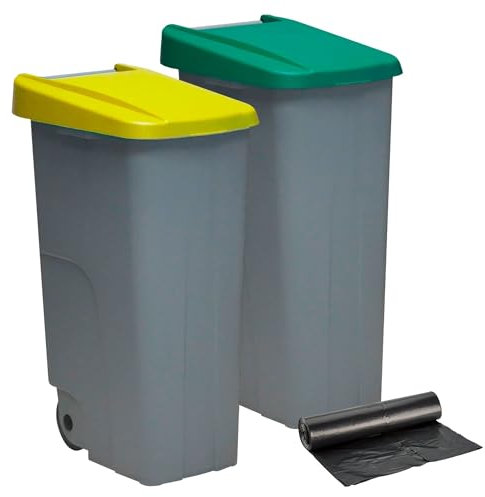 Denox PK3339 Pack Reciclaje Reciclo 110 litros Cerrado c/u: 220 litros totales, en 2 contenedores, en Colores Verde/Amarillo