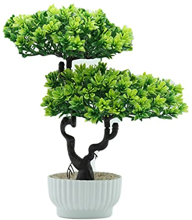 Verve Jelly Artificial Bonsai Tree,Decorative Artificial Flowers With Pot,Realistic Artificial Plastic Pot,Fake Green Pot Plants,Small Indoor Outdoor Decor House Office Kitchen Garden,31cm High,Green