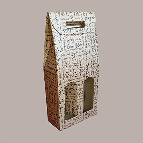 Lucgel Scatola porta 2 bottiglie olio vino in cartoncino avana grafica natale words180x90H385mm - 10 pezzi -