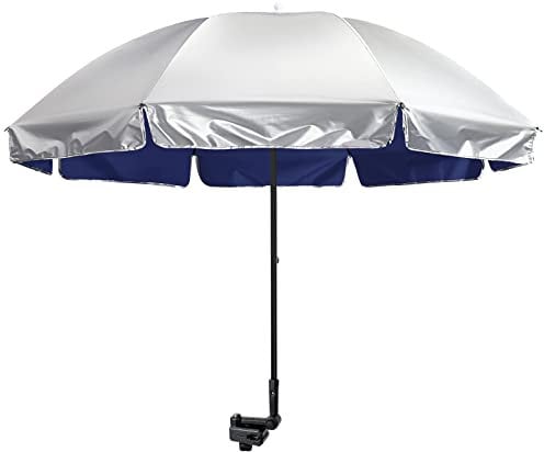 G4Free Universal Clamp On Umbrella 55 Inch Adjustable Outdoor UV Protection Beach Chair Umbrella for Strollers Wheelchairs Patio Chairs Beach Chairs and Golf Carts