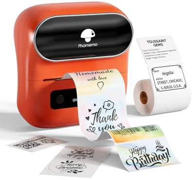 Phomemo M220 Etikettenhersteller, tragbarer Drucker, Bluetooth Thermoetikettendrucker für Barcodes, Name, Adresse für Büro Zuhause, kompatibel mit Telefonen und PC Orange