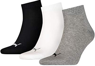 PUMA Unisex Plain 3p Quarter Socken, Grau / Weiß Schwarz, 35/38 EU
