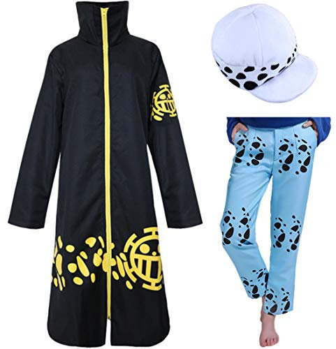Leaffly Trafalgar Law 2nd Cosplay Kostüm Umhang Ganzes Set (M), Schwarz