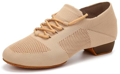 YKXLM Women Standard Practice Social Dance Sneaker Beginner Dance Practice Shoes for Women Low Heel Ballroom,Beige,1 Heel,8 US