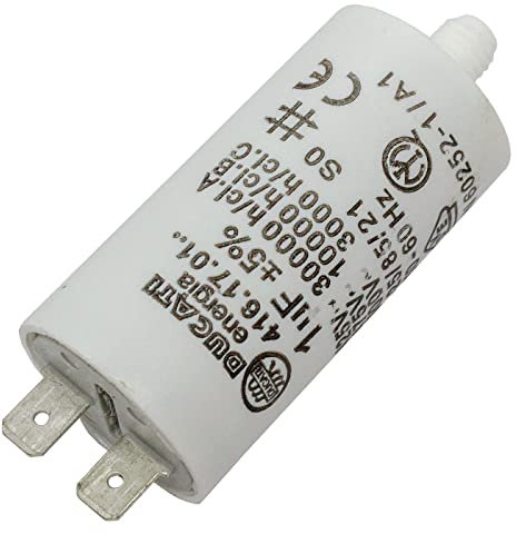 Lumonic Anlaufkondensator 416.17.01 A [inkl. Stecker 6,3x0,8mm] | Motorkondensator 1µF 450V 28x55mm I Kondensator im isolierten Kunststoffgehäuse