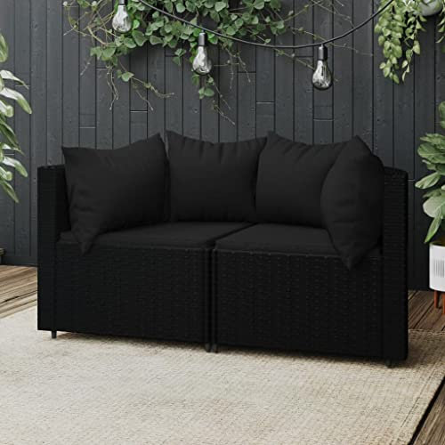 Hommdiy Gartenmöbel Couch Set Ecksofa Garten Ecksofas mit Kissen 2 STK. Schwarz Poly Rattan