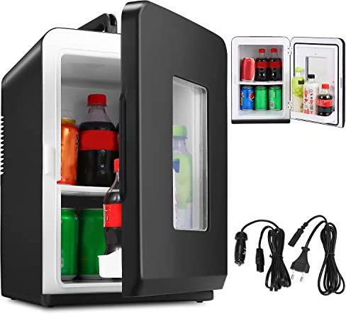 Herrselsam 2in1 Mini Kühlschrank Kühlbox 15 Liter, Tragbarer Elektrische Gefrierbox mit Kühl- und Heizfunktion, AC DC 220-240V/12V Steckdose und Zigarettenanzünder für Autos Büros, Schwarz