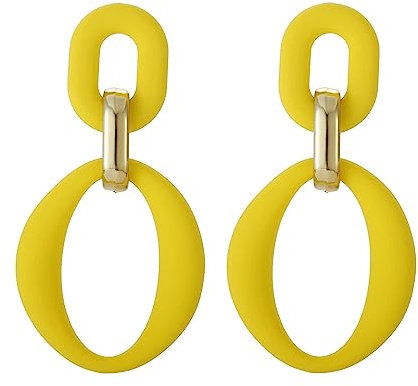 SIXDUTON Ohrringe Creole für Damen, Ovale Acryl Neon Statement Ohrringe für Frauen, Groß Hypoallergen Bunte Modeschmuck Geschenk für Kostümzubehör Karneval Mottoparty (Gelb)