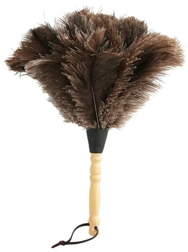 gutiest Reusable Ostrich Feather Duster with Wood Handle, Natural Fluffy Feather Duster Reusable Handmade Cleaning Dusters for Home, Living Room, Office, Car Cleaning (34cm/13.38inch)