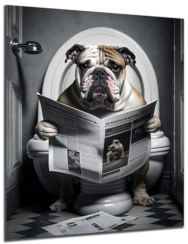DARO Design - Bilder Deko Gäste WC Wandbild Badezimmer Bad Toilette Kunstdruck Bild auf 6mm HDF 50x70 cm französische Bulldogge Wanddeko lustige Wandbilder Leinwand Poster Aesthetic Room Decor