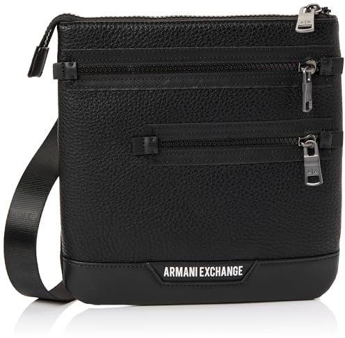 Armani Exchange Men's Zipper Collection Bag Flat Crossbody, Black