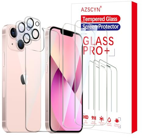 AZSCYN Rückseite Schutzfolie für iPhone 13, 2 Stück Panzer Schutz Glas + 1 hinten 9H Härte Displayschutzfolie+ 2 Stück Kamera Panzer Schutz Glas,Anti-Kratzer Schutzglas Panzerfolie