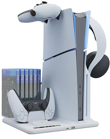 Ventilateur de refroidissement pour Sony PS5 Slim Disc/Digital Edition avec station de charge de la manette,Station de refroidissement pour PlayStation 5 Slim, avec 2 supports pour casque d'écoute
