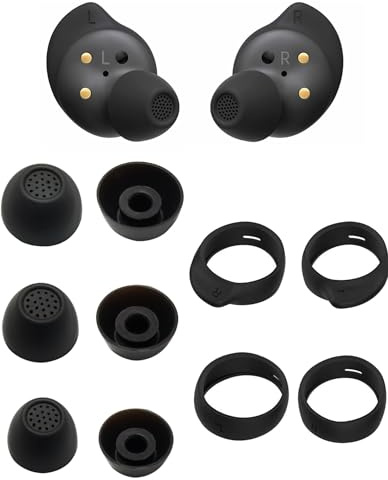 Rqker Ear Tips Compatible with Galaxy Buds FE Earbuds, 3 Pairs S/M/L Anti Slip Soft Silicone Earbuds Tips Ear Tips 2 Pairs S/L Ear Hooks Replacement, Compatible with Galaxy Buds FE SM-R400 6+4 Black