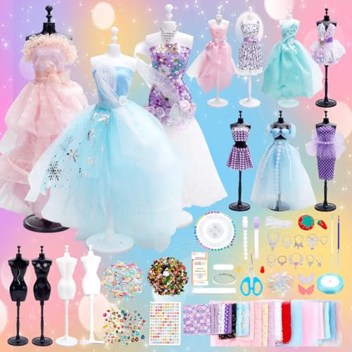 FREEBLOSS 600+Stücke Modedesign Sets, Nähset Für Kinder, Modedesign Set Mit 4 Schaufensterpuppen, Nähen, Bastelset, Kunsthandwerk, Nähset Für Erwachsene, Kleider Designer Set Für alle Altersgruppen