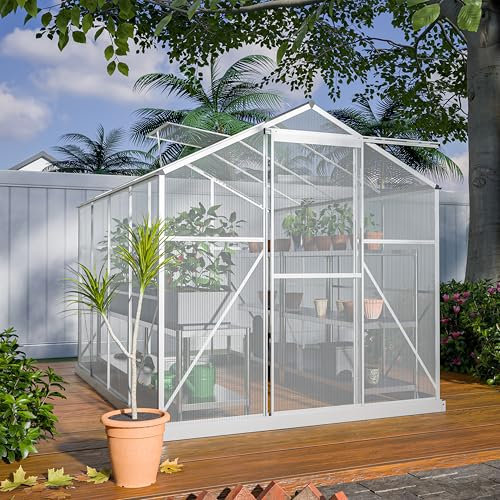 Greenhouse 6' x 8' Silver Aluminium Frame with Polycarbonate Panels by Garden Universe Inc Free Base GH8x6S-Amz