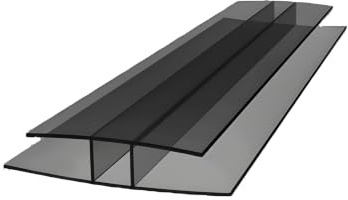 H-Profil Polycarbonat 1500mm Rauchgrau 4mm – Stegplatten Verbinder für Doppelstegplatten | Hohlkammerplatten Verbindungsprofil für Gewächshaus & Überdachungen