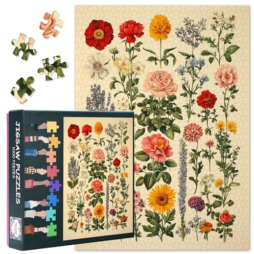 1000 Piece Jigsaw Puzzle for Adults - Vibrant Floral Garden Art with Blooming Flowers Design, Premium Adult Puzzles 1000 Pieces for Home Decor - 27.5x19.7 In