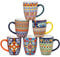vancasso SIMI Mugs Set, 16oz/480ml Porcelain Coffee Mug Set of 6, Bohemian Style Tea and Coffee Cups with Handle, Microwave & Dishwasher Safe, Suitable for All Kinds of Drinks