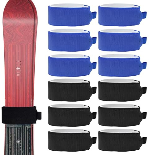 YumSur 12 Stück Ski Befestigungsbänder,Skibänder Klett Ski Strap,Verstellbare Ski Klettban,Skiband Klettband mit Schutzpolstern,Snowboard Bindung Zubehör für Skigurt Retainer