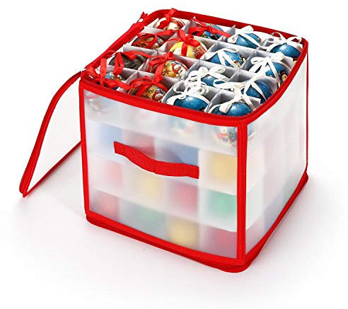 Vinsani 64-Bauble Christmas Tree Decoration Storage Box – Foldable Ornament Organiser with Zip Closure & Side Handles – Secure & Dust-Free Xmas Décor Storage – 29 x 29 x 29 cm
