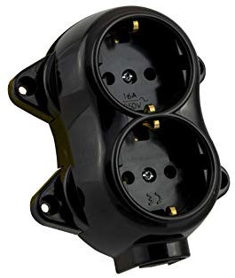 Aufputz Vintage 2-fach Schuko Steckdose Lichtschalter Rund Retro Schalter Wechselschalter Serienschalter (2-fach Schwarz)