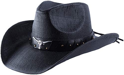 Enimay Sombrero de Vaquero de Paja, Toro Negro, Taille Unique para Hombre