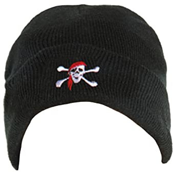 modAS Rollmütze Wintermütze für Kinder mit Print Piraten-Logo - Strickmütze Beanie Mädchen Jungen Mütze mit Totenkopf