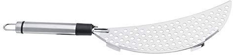lyrlody Stainless Steel Pot Strainer, 1 Pcs Half Moon Pan Strainer Hand Held Crescent Pot Strainer Endurance Crescent Pot Strainer for Pasta Noodles Fruit and Vegetable Fit up to 10 Inch Pots