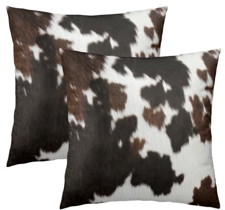 Kawani Kissenbezüge mit Western-Kuh-Druck, 45,7 x 45,7 cm, 2 Stück, braun, schwarz, weiß, Rindsleder, Tierhaut, Bauernhaus, Kissenbezug für Zuhause, Couch, Bett, Sofa, Dekoration