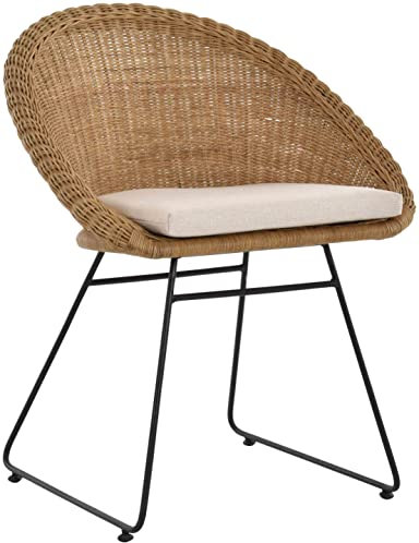 Korb-Sessel moderner Stil Rattan Club-Sessel 60er Eisen-Gestell Korbstuhl mit Armlehne Sitzschale (Honig-Dunkel)