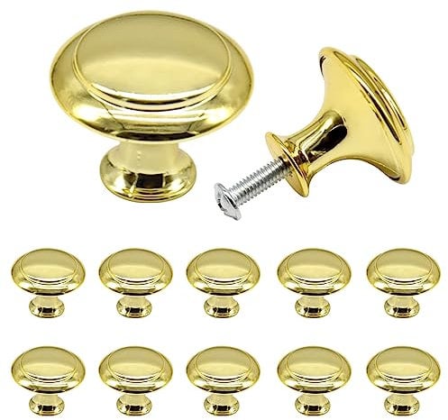 Yosawo 12 Pcs Vintage Cabinet Knobs Round Solid Knobs Handles with Screws for Cabinet, Wardrobe, Drawer, Bathroom Racks (27mm/Gold)