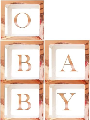 Ballonbox Transparent mit 2 sets 26 Buchstaben A-Z, Ballon Box Hochzeit Geburtstag,Baby Boxen Deko, Geschenkbox Baby Party Dekoration,Babyshowerparty Deko (Rose Gold 5 box with 52 letter)