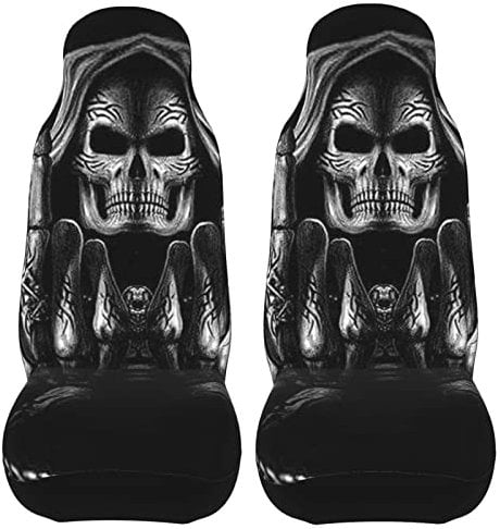 2 Stücke Sitzbezug Auto Vordersitze Schwarzer Totenkopf Auto Sitzbezüge Sportliche Autositzbezüge Für Die Meisten Autos, Anhänger, Wohnmobil, 52X138Cm