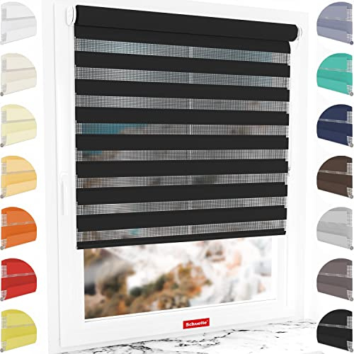 Schuette® Rollo ohne Bohren & mit Bohren 2in1 ● Tag & Nacht Doppelrollo Kollektion: Black Flag (Schwarz) ● 70 x 130 cm (Breite x Höhe) ● Suprafix Klemmrollo = Klemmfix 2.0 ● 60s Montage mit Video