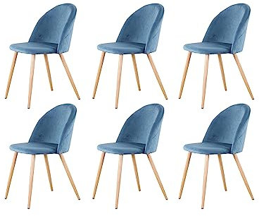 GrandCA HOME Lot de 6 Chaises de Salle à Manger en Velours, Chaises de Cuisine avec Coussin de Siège en Velours Doux, Chaises de Salle à Manger Latérales Rembourrées pour Salon, Bleu