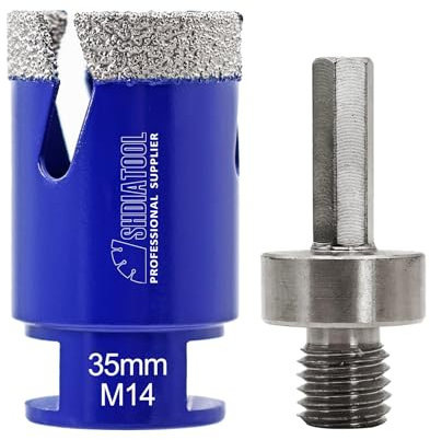 SHDIATOOL Diamond Tile Drill Bit Diamond Hole Saw Drill Bit - M14 for Tile Porcelain Ceramic Marble Granite Drill Holes, for Angle Grinders, 35mm and a Hex Shank Adapter