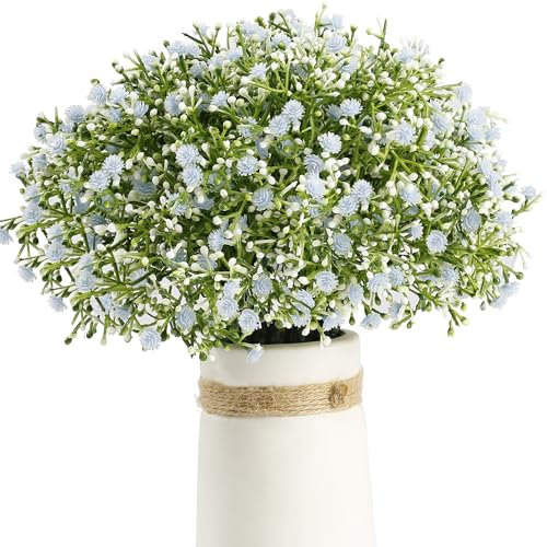 HNVNER Schleierkraut Künstlich 12 Bündel Künstliche Blumen Künstlich Gypsophila Kunstblumen für Hochzeit, Party, Brautsträuße, Home Dekoration, Blau