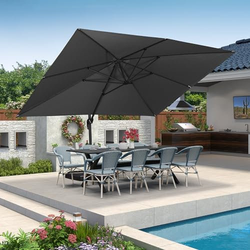 PURPLE LEAF Parasol Déporté Rectangulaire 3 x 4 m avec Manivelle, Parasol de Jardin Extérieur Toile 240 gr/m2 UPF 50+, avec 8 Baleines Stables, Rotation à 360° et Inclinaison à 5 Niveaux, Gris