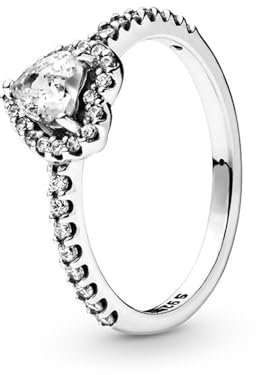 TOFBS Elevated Heart Ringe 925 Sterling Silber Cubic Zirconia Ring Statement Freundschaftsringe Promise Rings Verlobungsring Eheringe Schmuck Geschenk Für Damen Frauen (Silber,56)