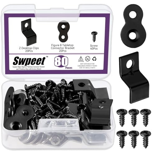 Swpeet Lot de 40 paires de connecteurs de table robustes et de supports d'angle réglables en Z avec vis assorties - 2 styles - Pour tables utilitaires - Fixation en Z pour meubles