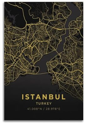 WALSFK Stadtkarten-Poster, Naher Osten, Türkei, Istanbul, dekorative Leinwand, Familienschlafzimmer, Kunstwerk, Bild, Gemälde, 30 x 45 cm