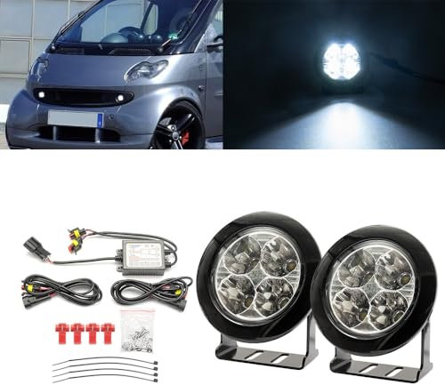 NSLUMO LED DRL Tagfahrlicht für Smart Fortwo 450 1998–2007, Fortwo 451 2007–2015, Frontstoßstange Tageslichtreflektoren DLR-Lauflicht 2 LED-Standlicht mit klarer Linse