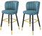 Qwerjkl Barhocker aus Kunstleder, 2er-Set, Barhocker in Thekenhöhe, Moderne gepolsterte Esszimmerhocker aus Leder mit hoher Rückenlehne und Metallbeinen, für Kücheninsel, Bistro,Blau