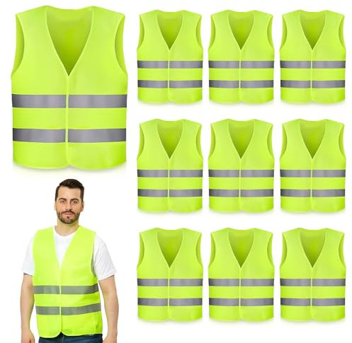 JOLIGAEA 10 Stück Warnwesten Auto, Sicherheitswesten Set, Auto Reflektorweste, Warnweste 360° Reflektierend Rundum für Autofahrern Fahrern Arbeitskräften