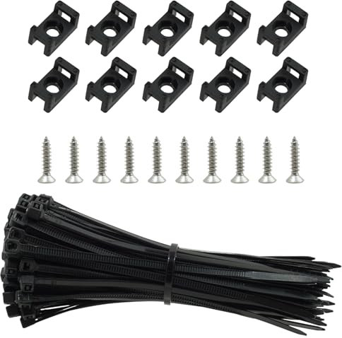EuAcesry 100 Pezzi Fascette per Cavi con 100 Base Adesiva per Fascette Stringicavi e Viti, 100 mm Autobloccanti Fissaggi Elettricista Morsetto di Serraggio Nylon, Riutilizzabile e Regolabile, Nere