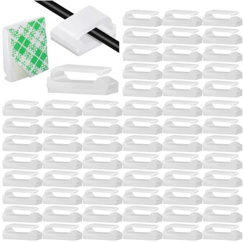 100 Pcs Adhesive Cable Clips Hooks for Outdoor String Lights Clips Wire Clips Cable Management Wire Cord Holder for Hanging Christmas Light Wall Desk Car Home Office (White, Small)