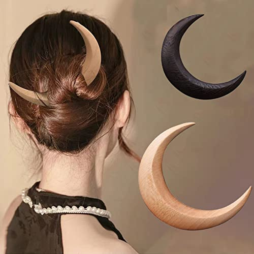 Fermaglio Capelli Mezzaluna, 2PCS Forcella per Capelli a Mezzaluna Intagliata a Mano per Donna Bastoncino per Capelli Lunare per Capelli Lunghi, per Accessori per lo Styling dei Capelli